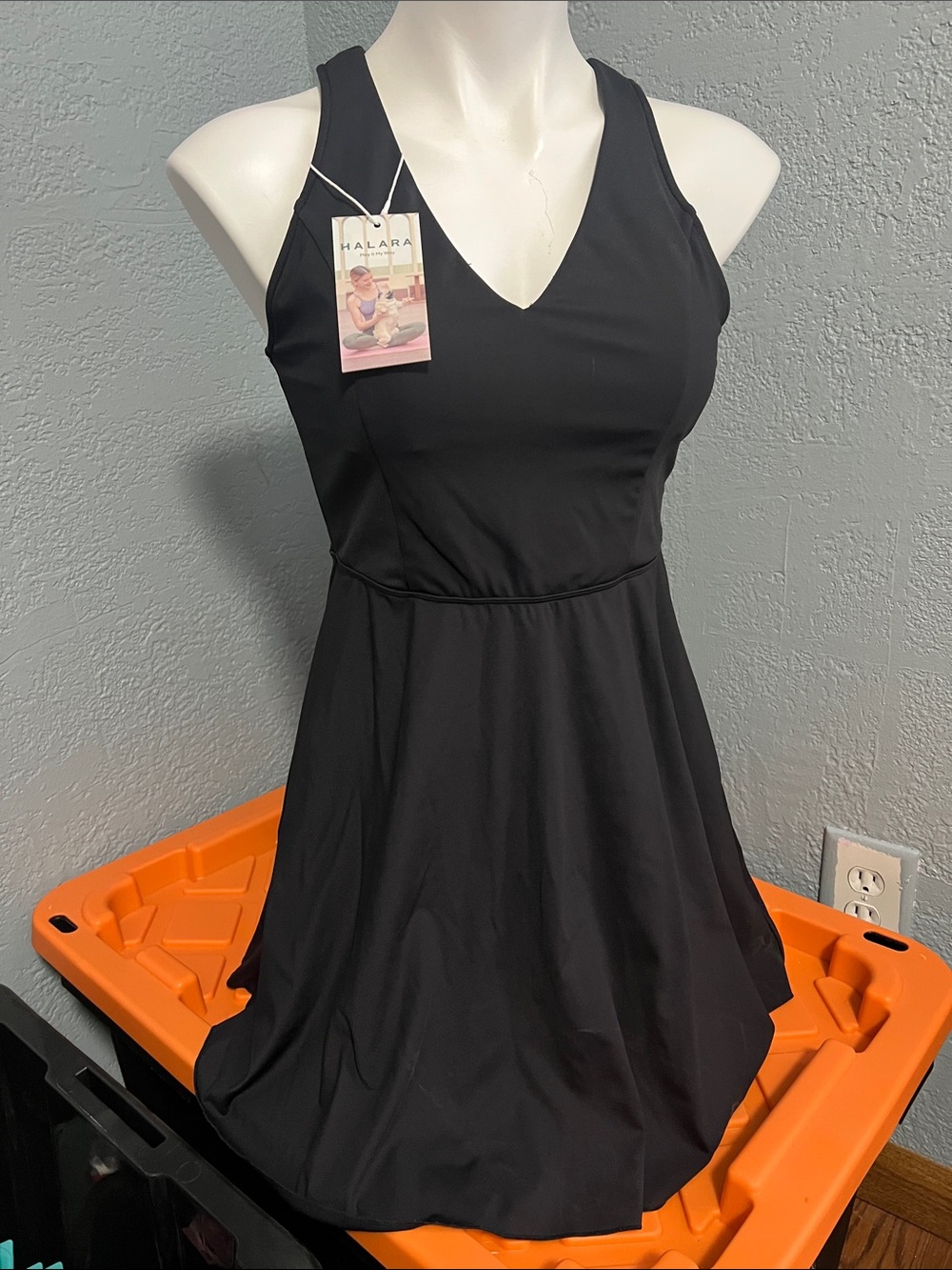 HALARA Black V-Neck Athletic Skater Dress